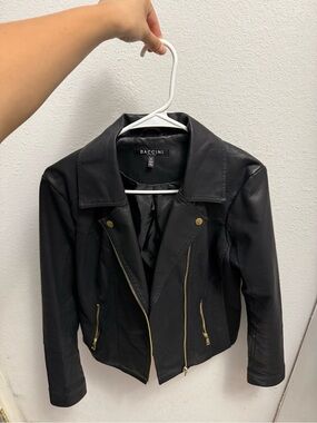 Baccini Black Faux Leather Asymmetric Zip Jacket